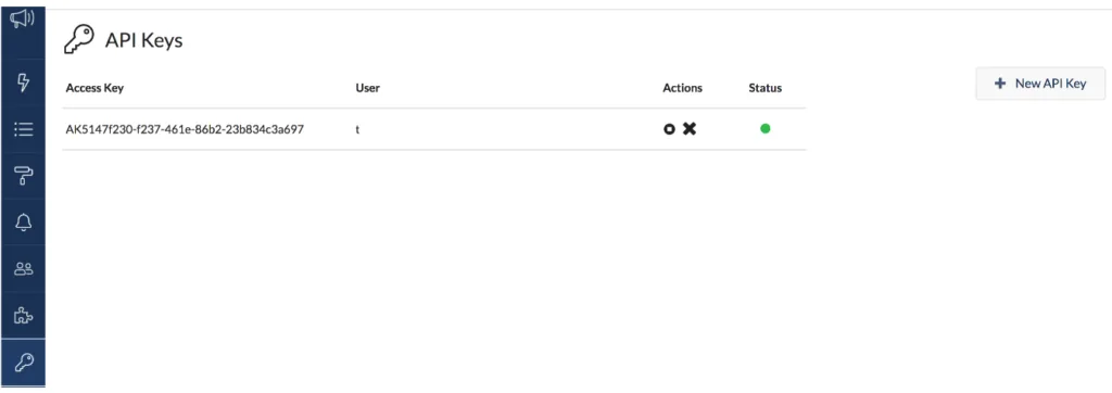 API key creation in the admin panel