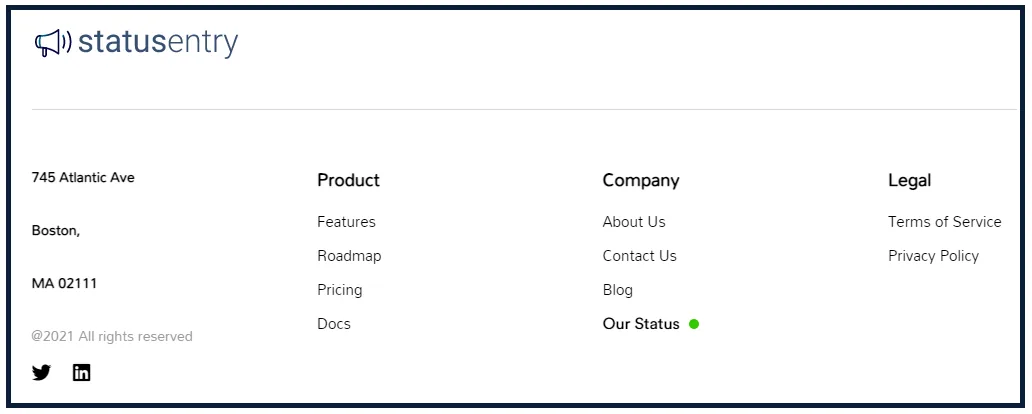 Status embed badge widget at footer