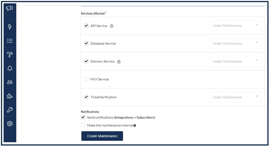 Creating scheduled maintenance in StatusEntry